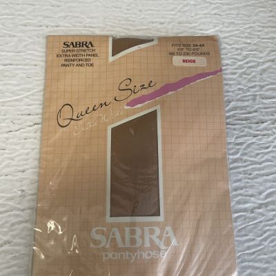 Sabra Women's Queen Size 3X-4X Reinforced Panty & Toe Pantyhose Bone NOS