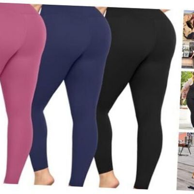 3 Pack Plus Size Leggings for Women -Stretchy-4X X-Large Black/Navy/Dark Pink