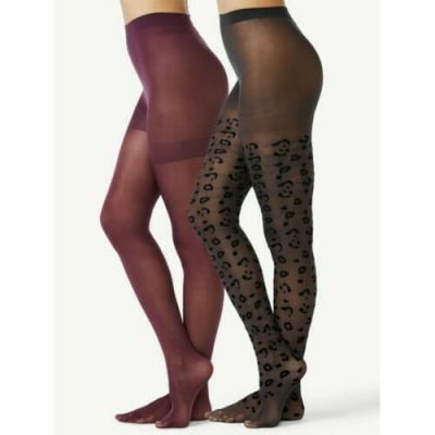 Joyspun Women s Leopard and Opaque Tights  2-Pack  Sizes S to 2XL