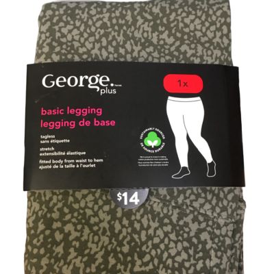 George Plus Women's Basic Legging Size 1X Printed Green NEW