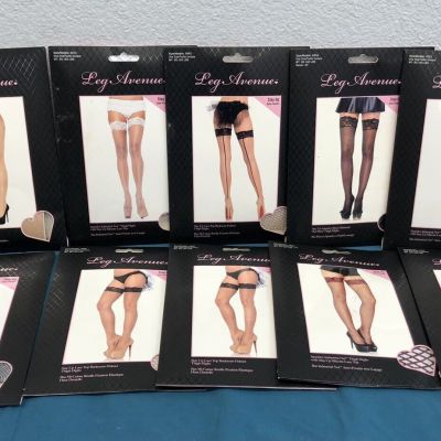 Brand New Lot Of 10 Stay Up Lace Thigh Highs Leg Avenue One Size