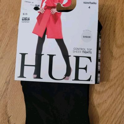 New  HUE Women's Control Top Sheer Tights 30 Den, Black, Size 4 ( Plus)