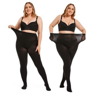 Plus Size Tights for Women 80D Soft Solid Color Opaque 3X-Large Plus Tall Black