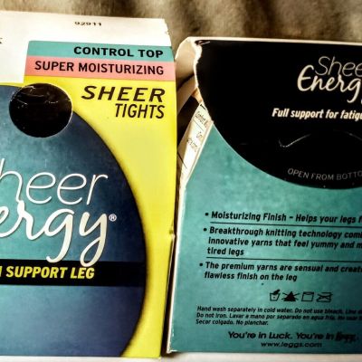 3 PAIRS????SZ Q BLK L'eggs Sheer Energy Control Top Pantyhose Tights, Moisturizing