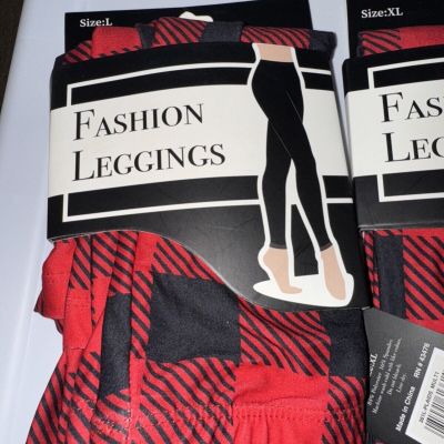 Fashion Legging Medium Poly Spandex Red Black Plaid L/XL China, 1XL And 2XL