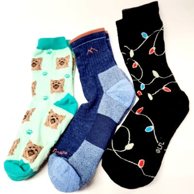 Lot 3 Pairs of Women's Socks Incl. 1 Darn Tough Christmas Lights & Cute Doggie