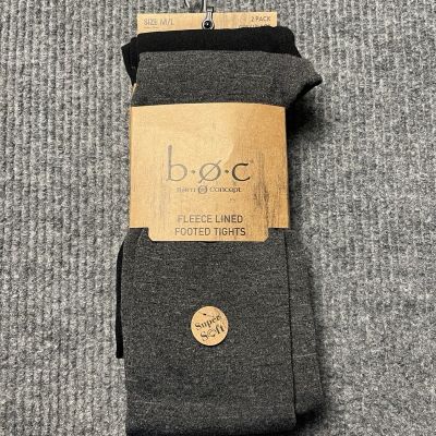 Born BOC Fleece Lined Footed Tights Black Grey 2 pack Medium/Large Super Soft