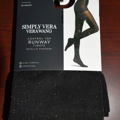 New Simply Vera Wang Sz 2 Black Metallic Pinstripe Runway Tights Control Top