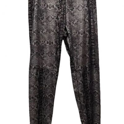 Lysse Womens Snake Print Stretchy Ankle Leggings Metallic Black-Silver Spandex M