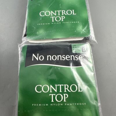 Lot Of 2 No Nonsense Control Top nylon pantyhose Sheer Toe Size B In Black