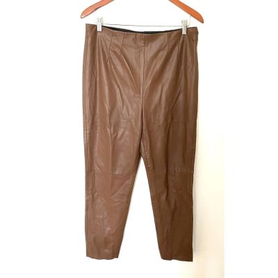 Zara Brown Faux Leather High Rise Pull Up Side Zipper Leggings Sz XXL