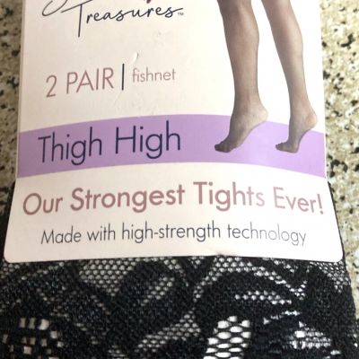 SECRET TREASURES - NEW - 2 PAIR - BLACK PLUS SIZE - FISHNET THIGH HIGH STOCKINGS