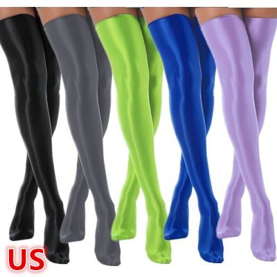 Women Shiny Oily High Stockings Elastic Over the Knee Thigh High Sexy Clubwear