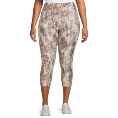 TERRA & SKY SNAKE CREAM GRAY CAPRI LEGGINGS SUEDED HIGH RISE 4X