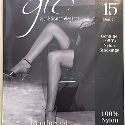 GIO 15 Denier 100perc Nylon Stockings Size Medium Full Contrast Reinforced Heel&Toe