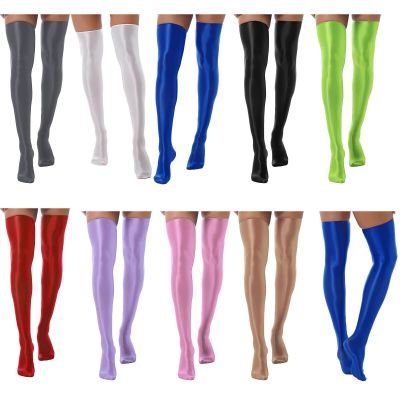 Womens Stockings Solid Color Over Knee Socks Sheer Thigh High Underwear Tights