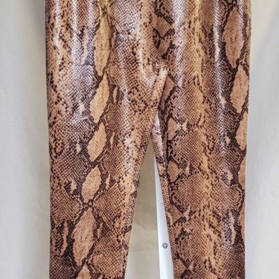 Zara Shiny Python Snakeskin Sexy Leggings Ankle Zip Brown Beige Women SIze M