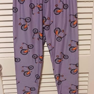 Womens Purple Leggings Plus Size 14-22 Bicycle Pattern