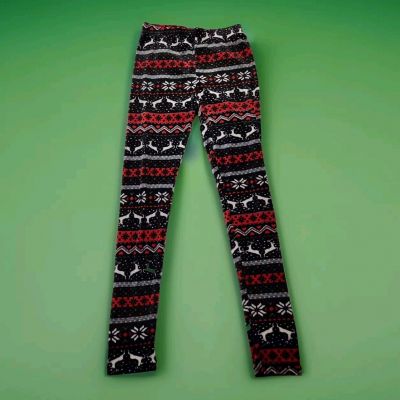 NOBO Black/Red/White Reindeer Snowflake Leggings~Juniors S (3-5)