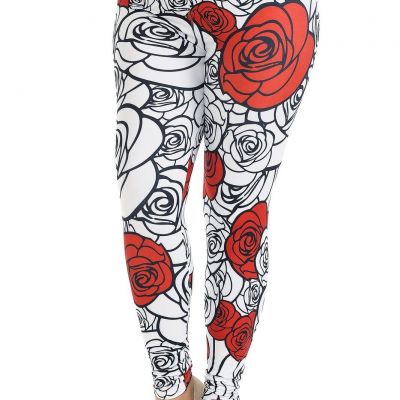 Leggings Wholesale Creamy Soft Red Stencil Roses Plus Size Leggings - USA SELLER