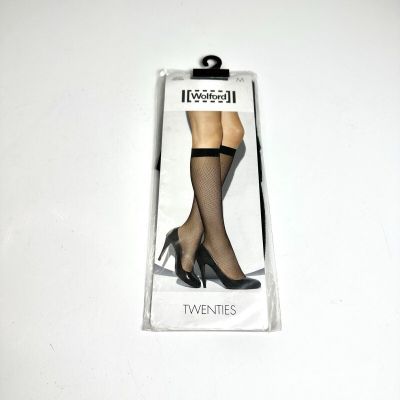 Wolford Twenties Micro Fishnet Black Knee Highs M  NEW