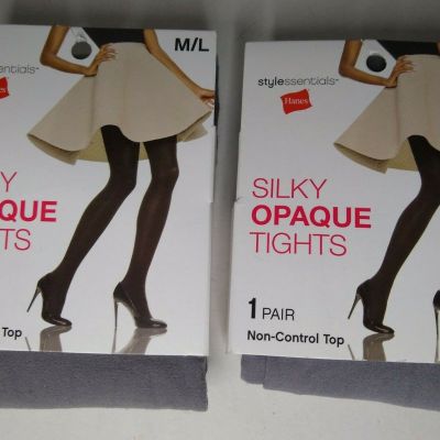 Hanes Silky Opaque Tights Mineral Stone Gray M/L Style Essential (2) Non-Control