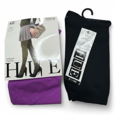 Hue 1 Pair Dahlia Purple Opaque Tights Size 1, 1 Pair Black Bodysock One Size