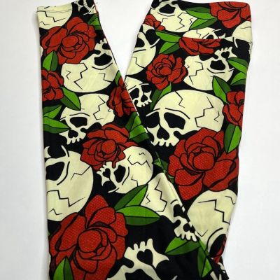 NEW LuLaRoe OS Leggings HTF RED Day Of Dead Halloween SKULL ROSE Cinco De Mayo