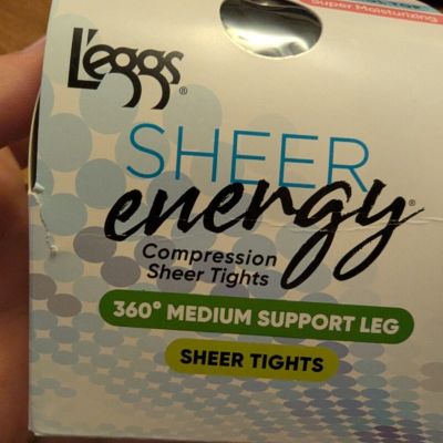 New old stock open Leggs sheer energy tights pantyhose Q+ black