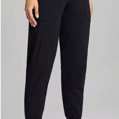 Oalka Leggings Women's Size Medium Joggers Solid Black Pockets Casual Athleisure