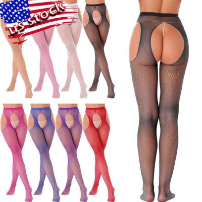 US Womens Hollow Out Stockings Lingerie Fishnet Crotchless High Pantyhose Tights