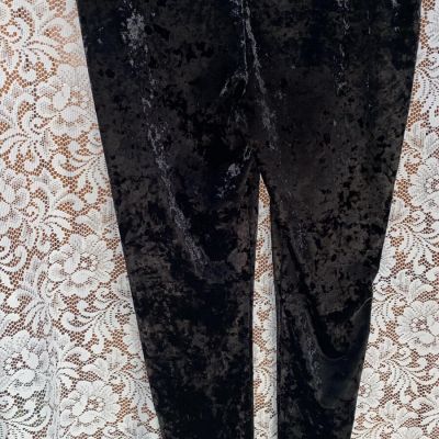 Logo Ladies Shiny Black Velvet Leggings Size.Large