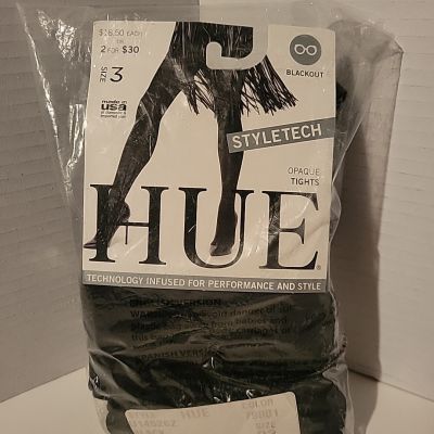 NWT! HUE SZ 3 Black Opaque Tights U14526Z 2 Pack Package