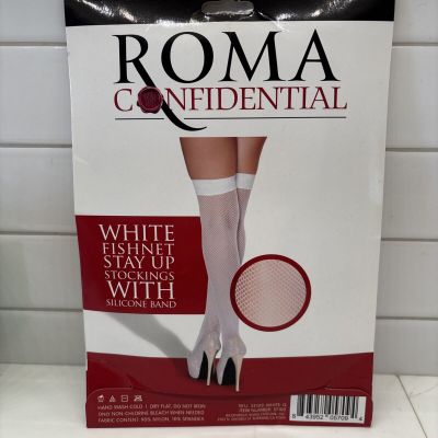 Roma Confidential Fishnet Stay up Stockings White With Silicone Band Size Queen