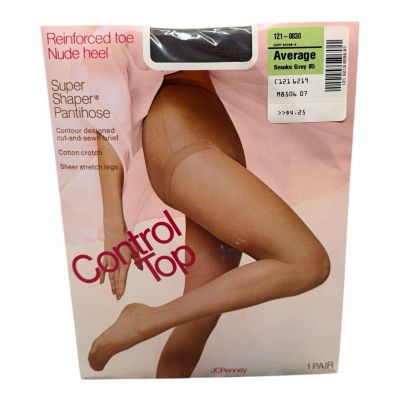 JCPenney Super Shaper Pantyhose Average Smoke Grey 88 Reinforced Toe Nude Heel