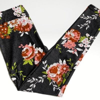 LuLaRoe Womens Leggings Size TC2 Gray Pink Red Roses Floral Plus 18+ NWT