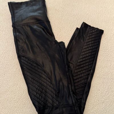 SPANX Faux Leather Moto Legging Women's Sz M Black 28