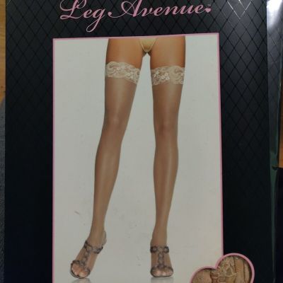 2 PCSLeg Avenue Women's Beige Lace Trim Thigh High One Size Hose Stockings 1011