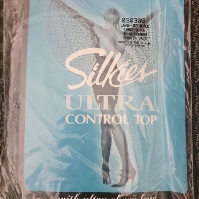 Silkies Ultra Control Top Large Jet Black Pantyhose 030308 5-Pair