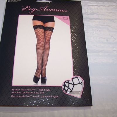 New #9201 Black Spandex Industrial Net Thigh Highs w/Stay up Silicone Lace Top