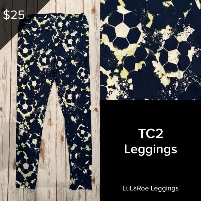 LuLaRoe NEW For The Win Collection Leggings TC2 Sizes 18+ Sports Soccer Blue