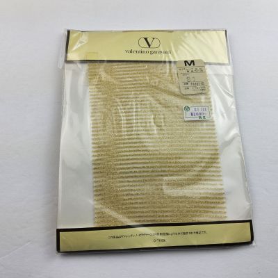 Vtg Valentino Garavani Textured Gold Metallic Stripe Pantyhose Japan Size M