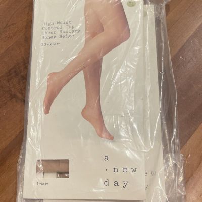 A New Day Women's Tights Honey Beige M/L High Waist Nude Sheer Hosiery Lot Of 2