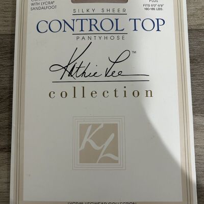 NIP Kathie Lee Silky Sheer Control Top Pantyhose Oatmeal Plus Size 160-185lbs