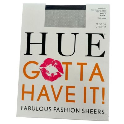 Hue Gotta Have It Sheer MIcro Dots Tights Pantyhose Control Top Size 1 Black