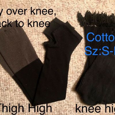 2Pairs Super Soft 1 Knee(Black) and 1 Thigh Open toe/heel High Socks(Blk&Grey)