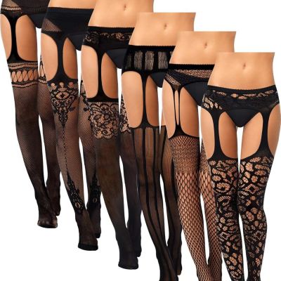 Skylety 6 Pairs Women Fishnet Thigh-High Stockings X-Large-XX-Large, Black