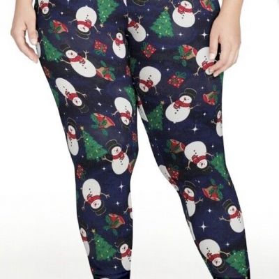 Terra And Sky Women’s Fleece Lined Snowman Leggings Size 1X  NWT