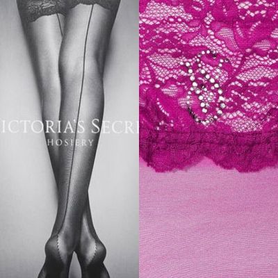 Victoria's Secret Stockings Lace Top Thigh Highs Pantyhose Fishnet Fuchsia XS