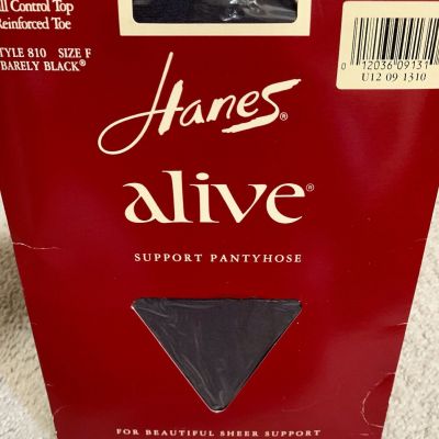 Vintage Hanes Alive Pantyhose Sz F Barely Black Control Top Reinforced Toe